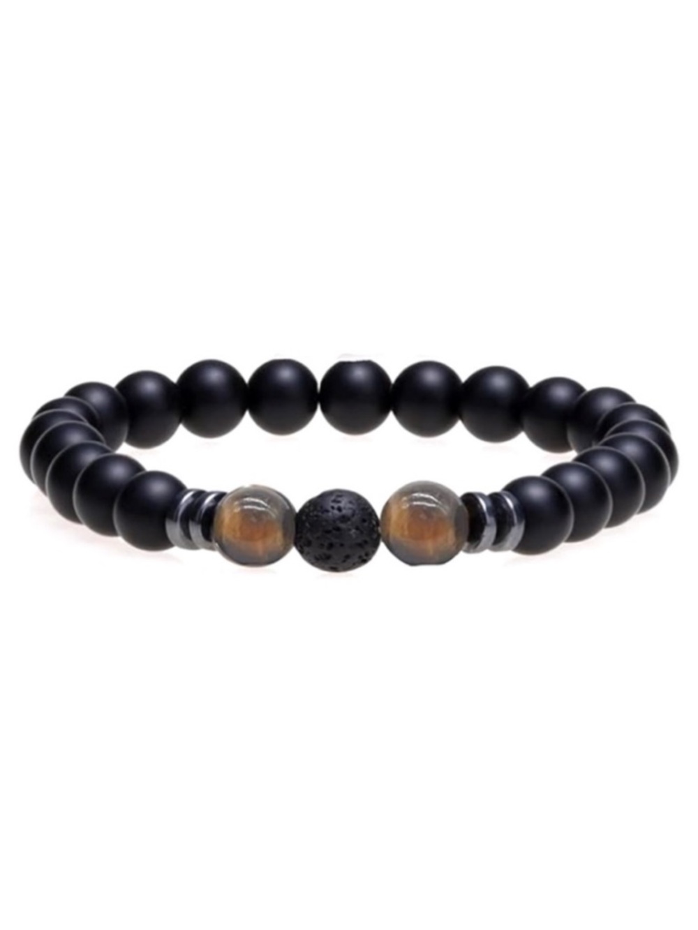 Matte Black Beaded Bracelet | Tiger Eye Lava Stone | Diffuser Stretch Unisex